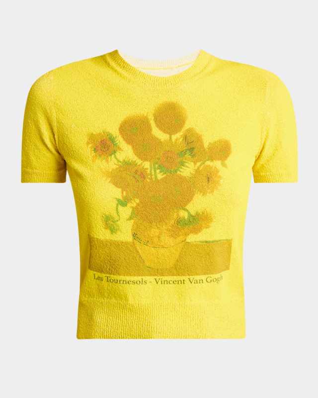 Printed Van Gogh Sunflower Short Sleeve Sweater